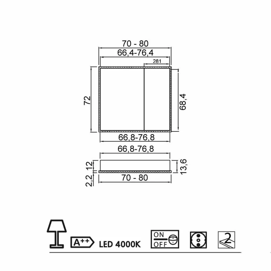 Nowoczesne 2-drzwiowe lustro ścienne, oświetlenie LED, Adele Viadurini