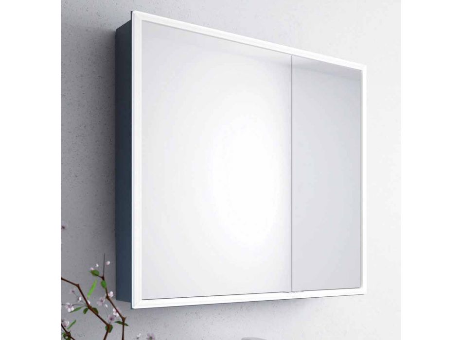Nowoczesne 2-drzwiowe lustro ścienne, oświetlenie LED, Adele Viadurini