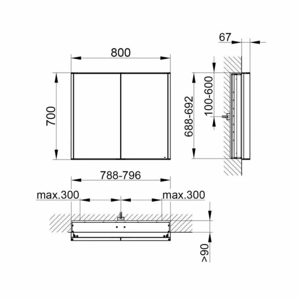 Nowoczesna wpuszczana szafka z lustrem w srebrnym malowanym aluminium - Demon Viadurini