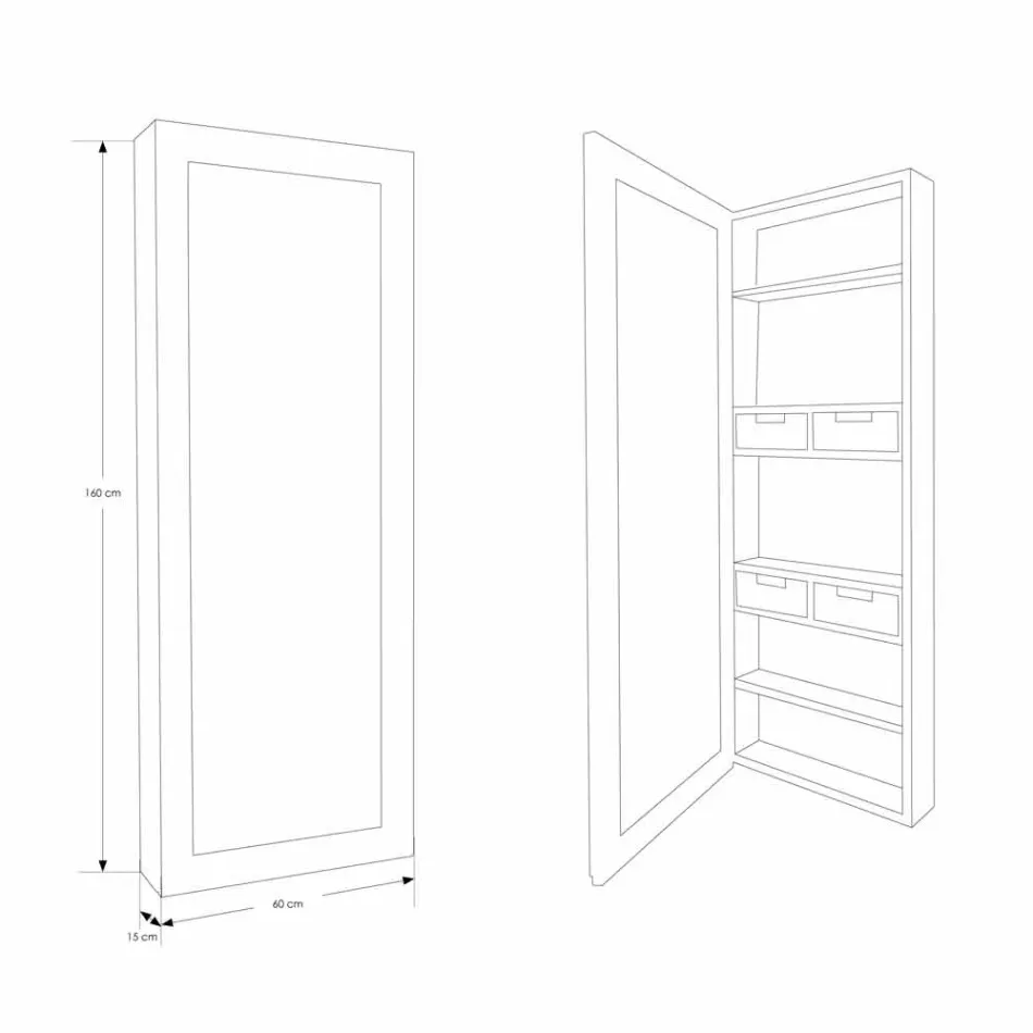 Lustro ścienne z drewna tekowego z półkami i szufladami wewnętrznymi - Ralio Viadurini