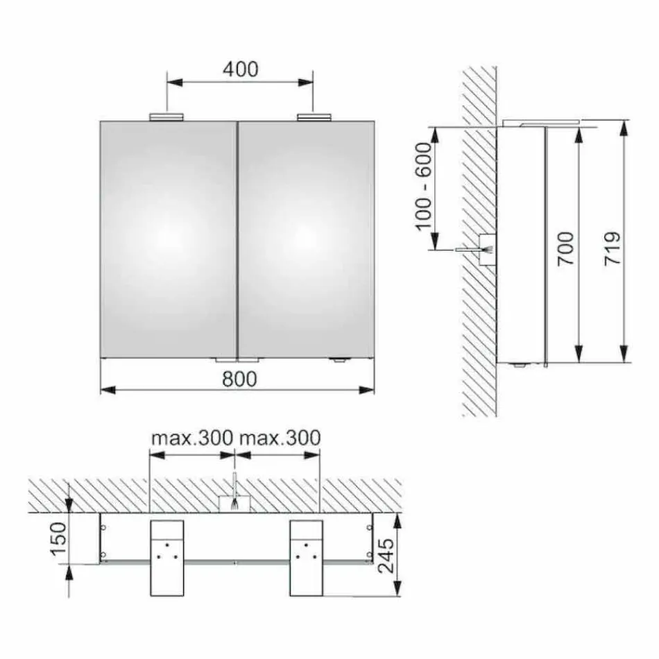 Nowoczesne lustro ścienne z 2 drzwiami i oświetleniem LED - zapadkowe Viadurini