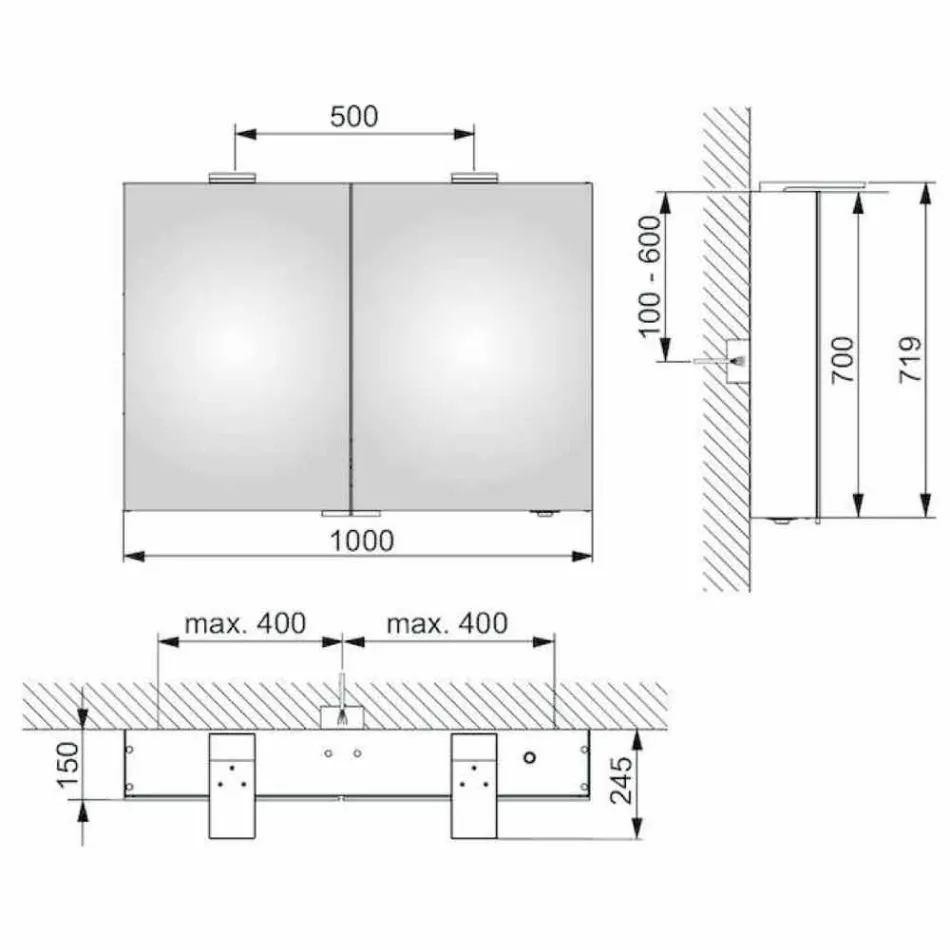 Nowoczesne lustro ścienne z 2 drzwiami i oświetleniem LED - zapadkowe Viadurini