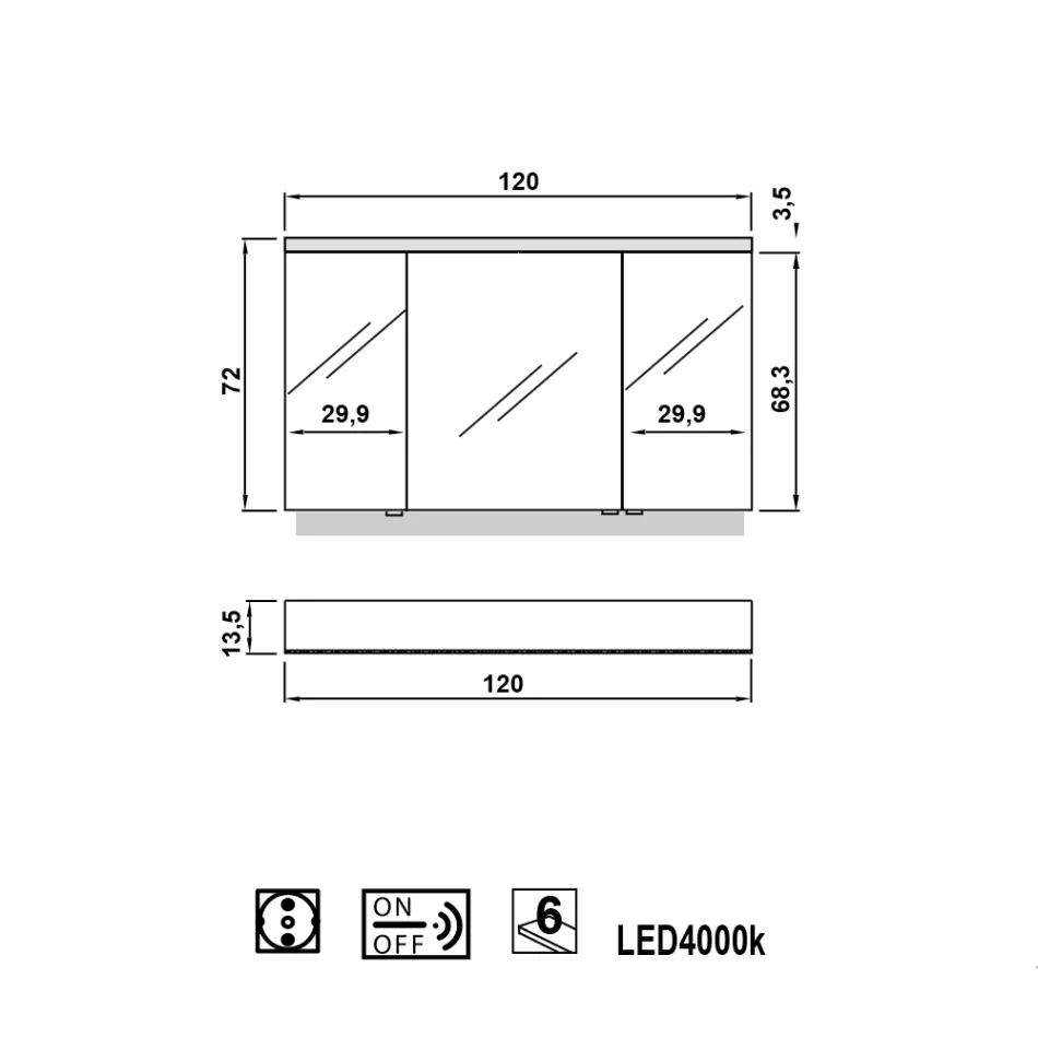 Lustro LED z 3 drzwiami, nowoczesny design, Carol Viadurini