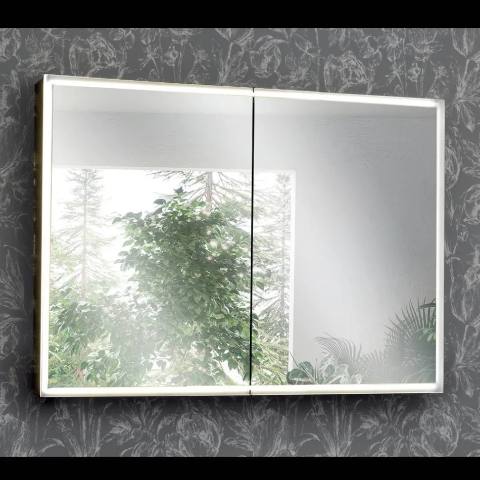 Drewniany pojemnik z lustrem z podwójnym lustrem i lampkami Made in Italy - Darwin Viadurini