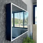 Drewniany pojemnik z lustrem z podwójnym lustrem i lampkami Made in Italy - Darwin Viadurini