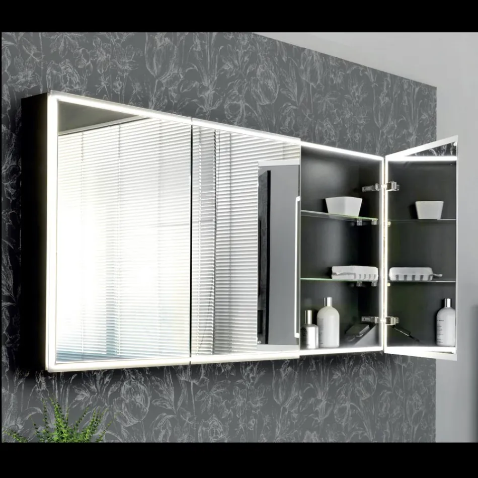 Drewniany pojemnik z lustrem z podwójnym lustrem i lampkami Made in Italy - Darwin Viadurini