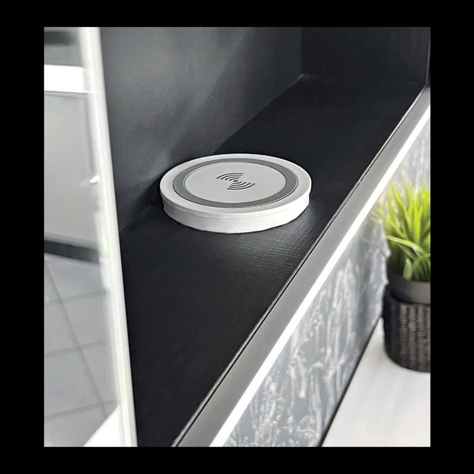 Drewniany pojemnik z lustrem z podwójnym lustrem i lampkami Made in Italy - Darwin Viadurini