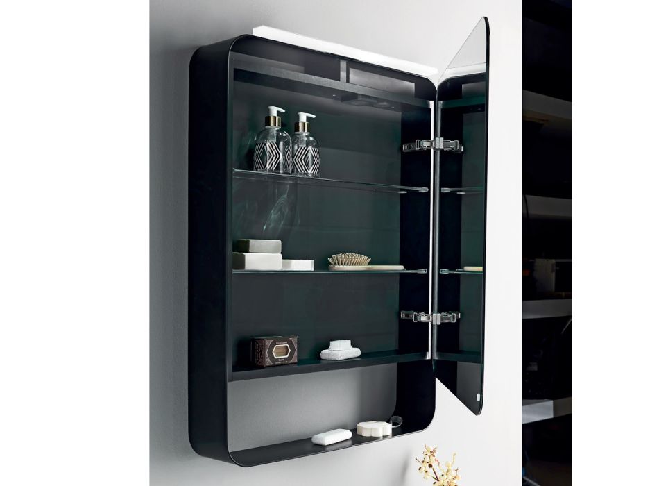Metalowy pojemnik z lustrem z podwójnymi lustrzanymi drzwiami i oświetleniem Made in Italy - Jane Viadurini