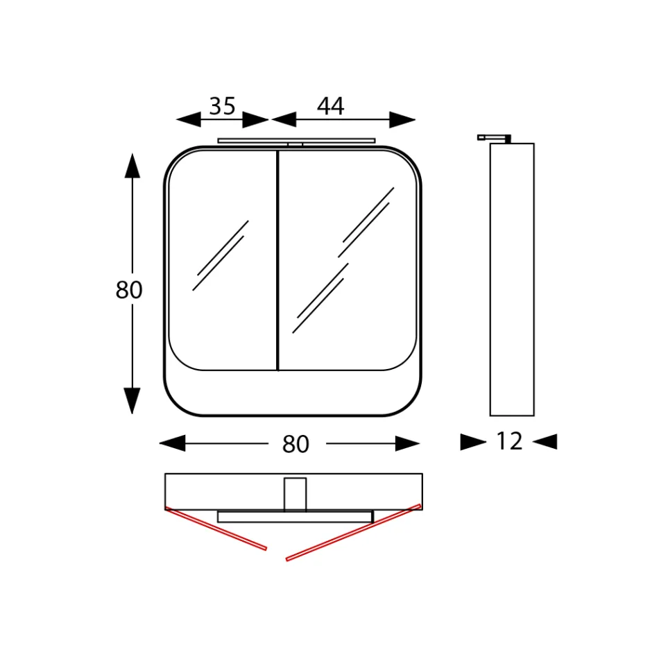 Metalowy pojemnik lustrzany z podwójnymi lustrzanymi drzwiami i oświetleniem Made in Italy - Galileo Viadurini