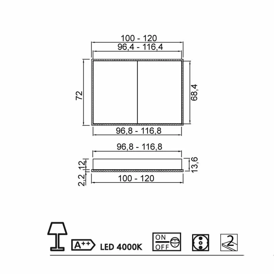 Nowoczesny design wpuszczone lustro LED z 2 drzwiami, Adele Viadurini