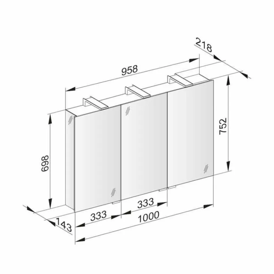 Nowoczesne lustro kontenerowe z 3 kryształowymi drzwiami i 3 lampkami LED - Maxi Viadurini