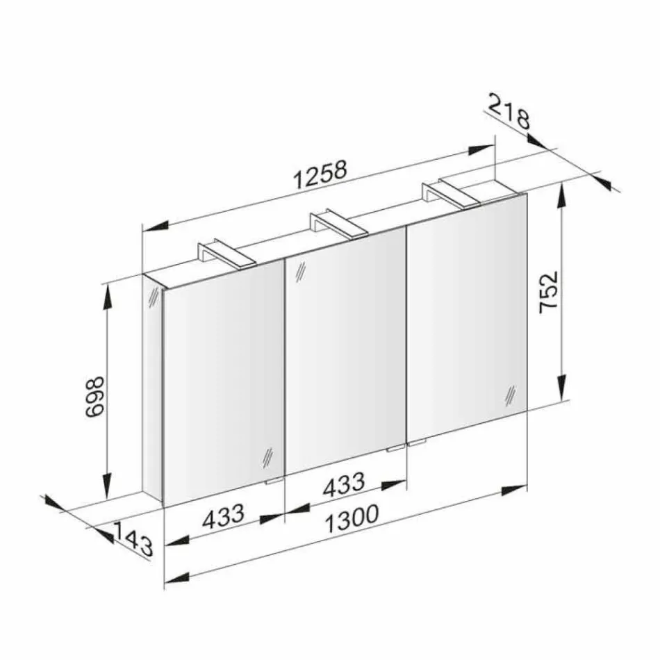 Nowoczesne lustro kontenerowe z 3 kryształowymi drzwiami i 3 lampkami LED - Maxi Viadurini