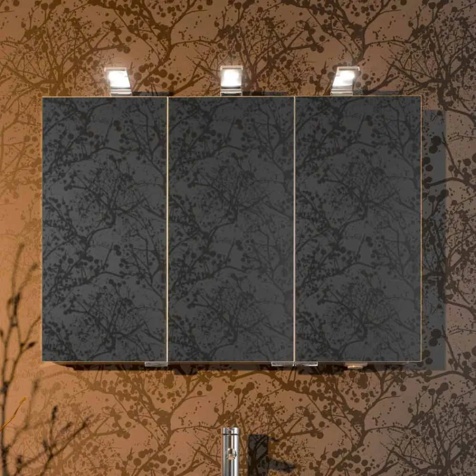 Nowoczesne lustro kontenerowe z 3 kryształowymi drzwiami i 3 lampkami LED - Maxi Viadurini