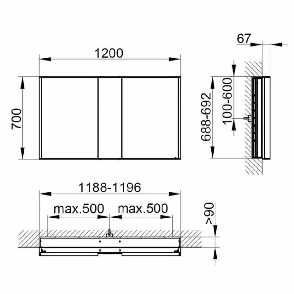 Nowoczesny wpuszczany pojemnik z lustrem z podświetleniem LED i klawiaturą dotykową - Demon Viadurini