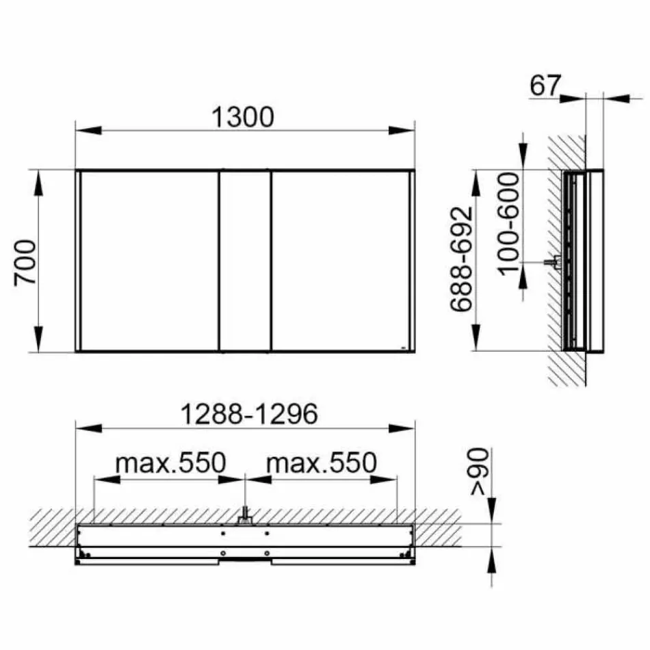 Nowoczesny wpuszczany pojemnik z lustrem z podświetleniem LED i klawiaturą dotykową - Demon Viadurini