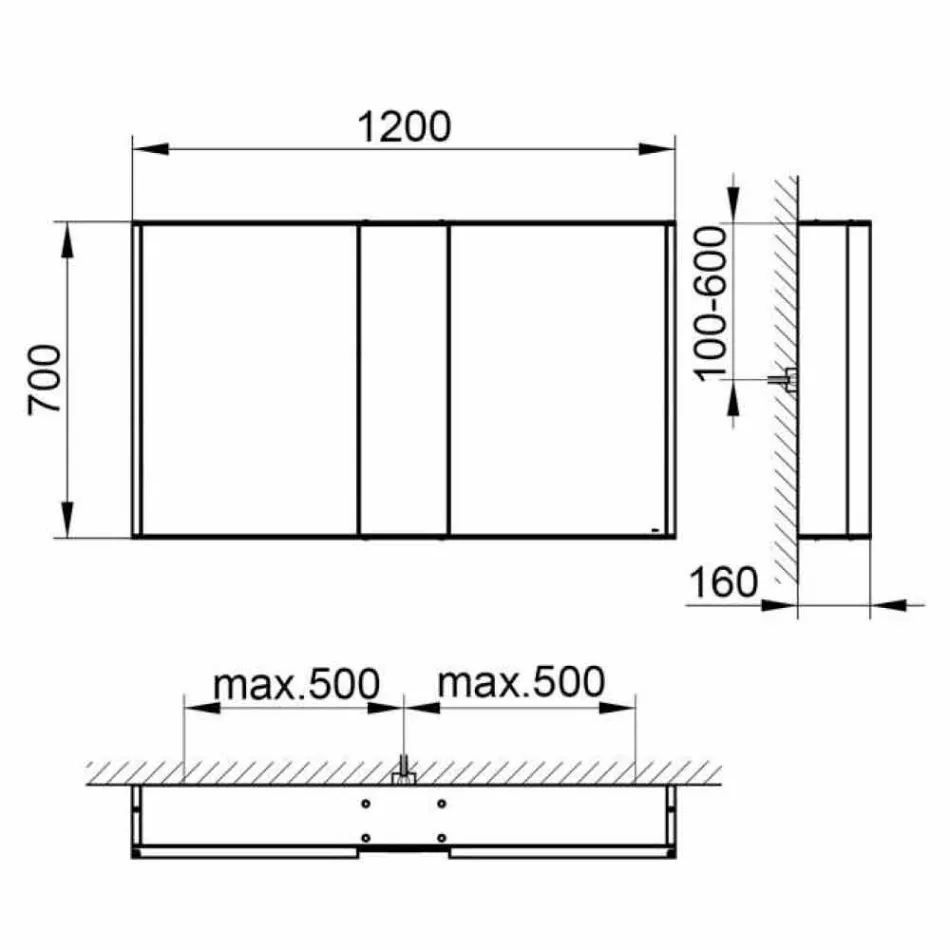 Nowoczesne lustro ścienne z 3 drzwiami z aluminium malowanego na srebrno - Demon Viadurini