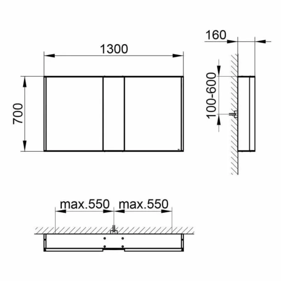 Nowoczesne lustro ścienne z 3 drzwiami z aluminium malowanego na srebrno - Demon Viadurini