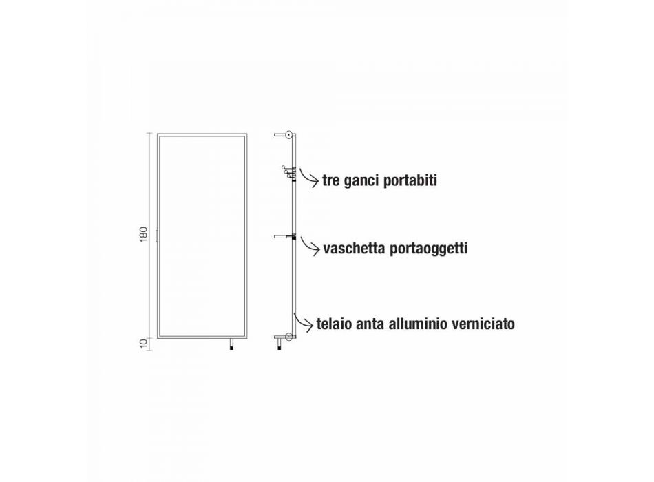 Lustro ścienne z otwieranymi drzwiami i wieszakami na ubrania Made in Italy - Boro Viadurini