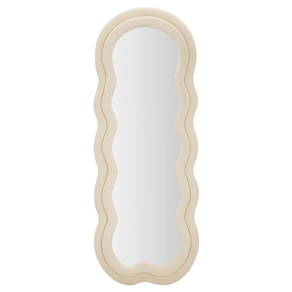 Lustro ścienne z ramą MDF pokrytą aksamitem - białe Viadurini