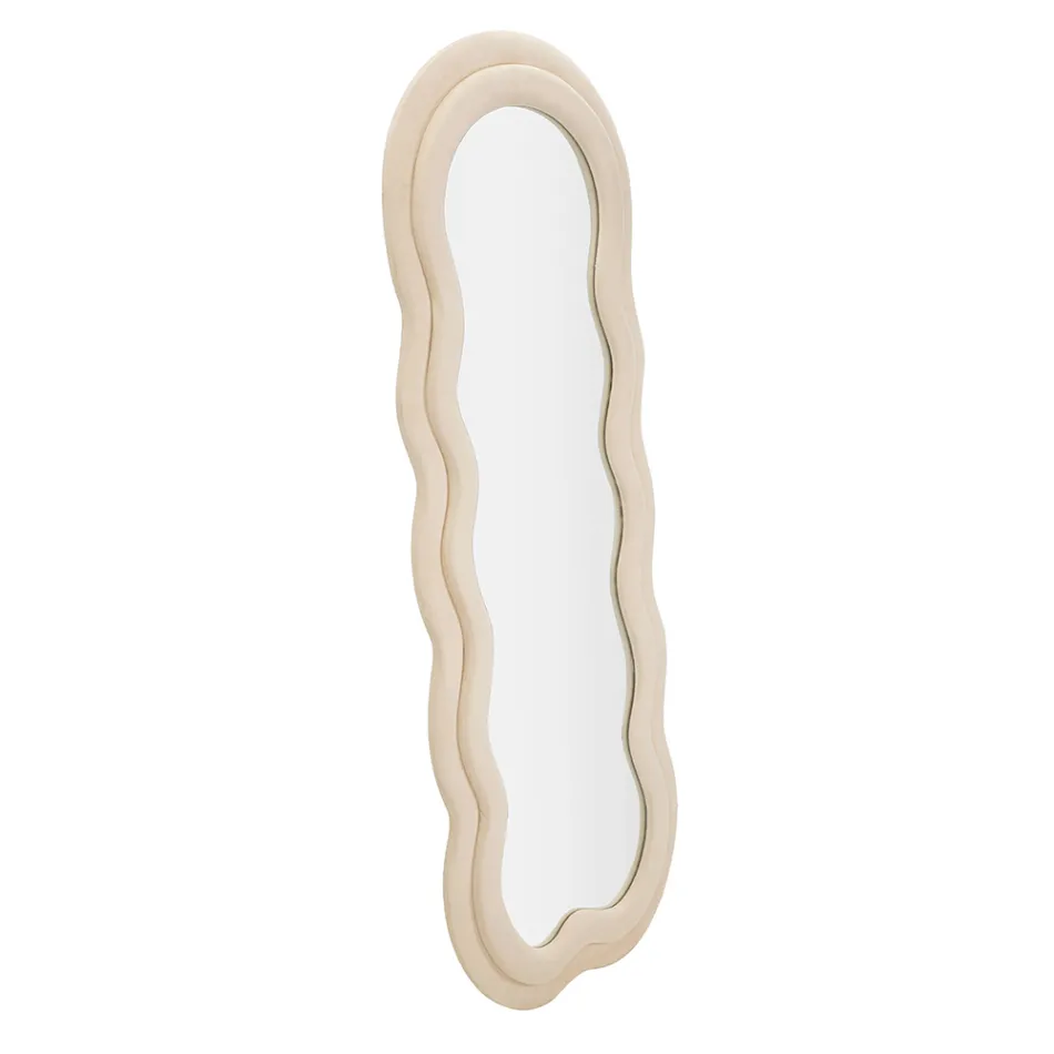 Lustro ścienne z ramą MDF pokrytą aksamitem - białe Viadurini