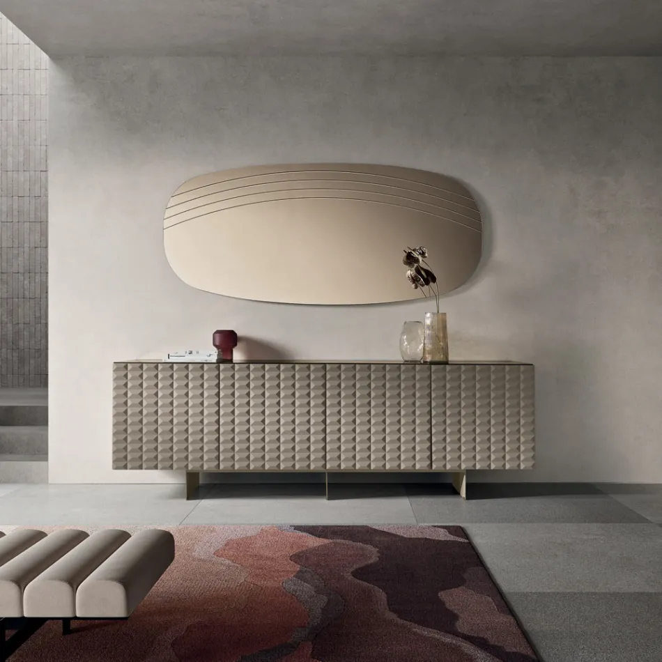 Lustro ścienne Arabella z grawerunkami, wyprodukowane we Włoszech Viadurini