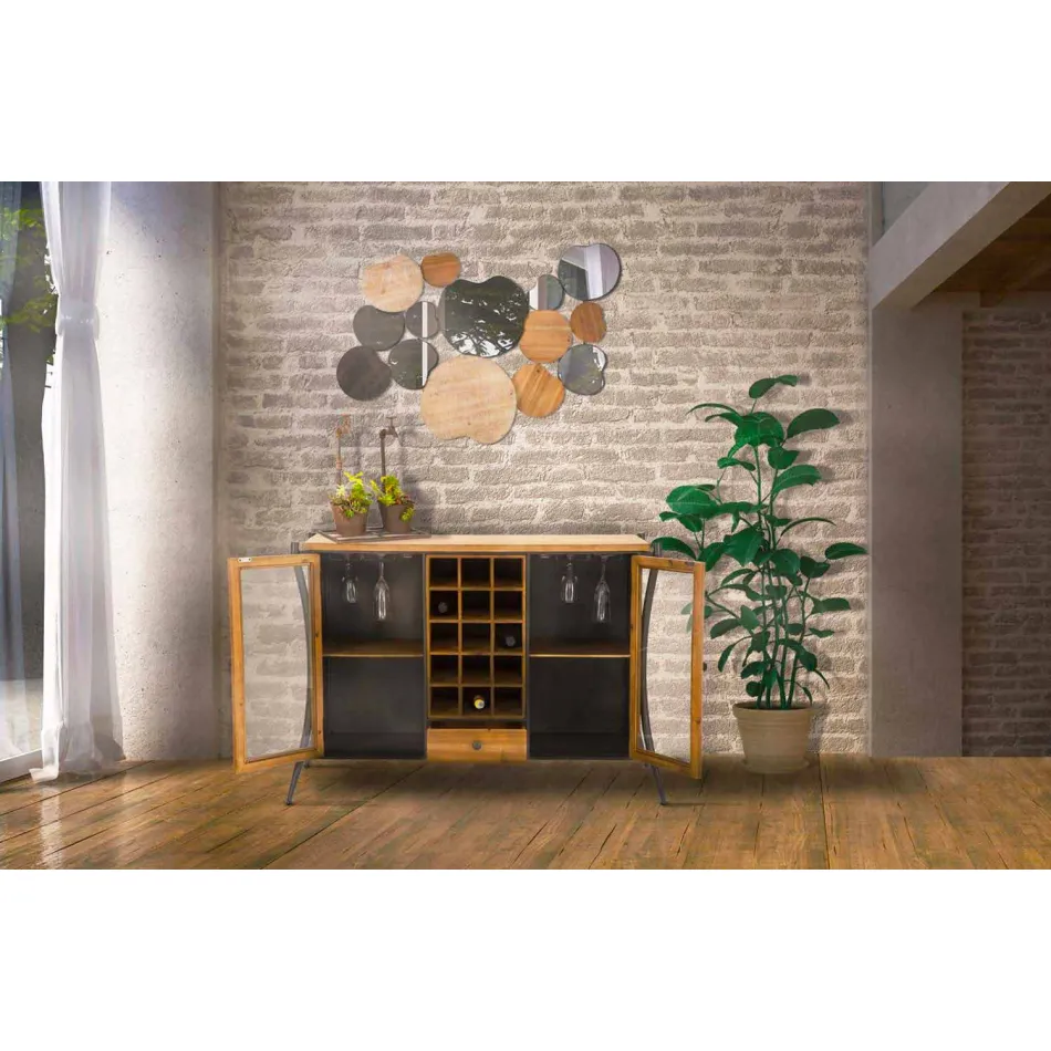 Nowoczesne lustro ścienne z drewna i żelaza - Ortensio Viadurini