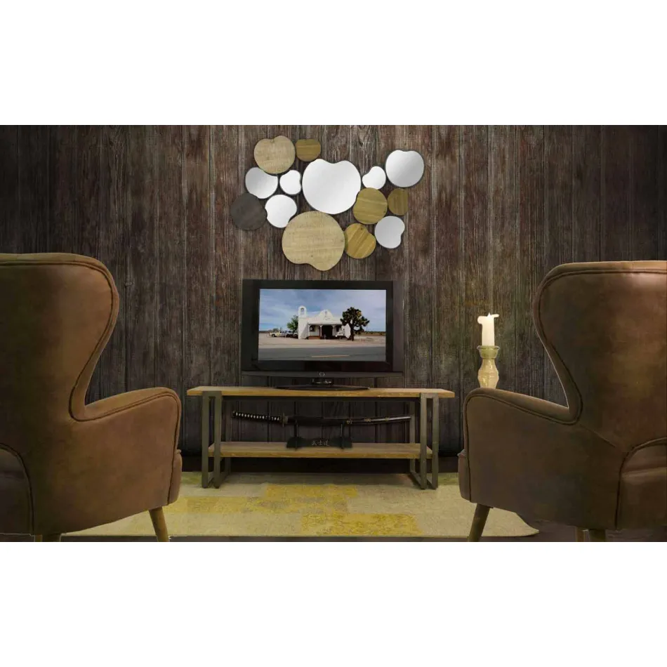 Nowoczesne lustro ścienne z drewna i żelaza - Ortensio Viadurini