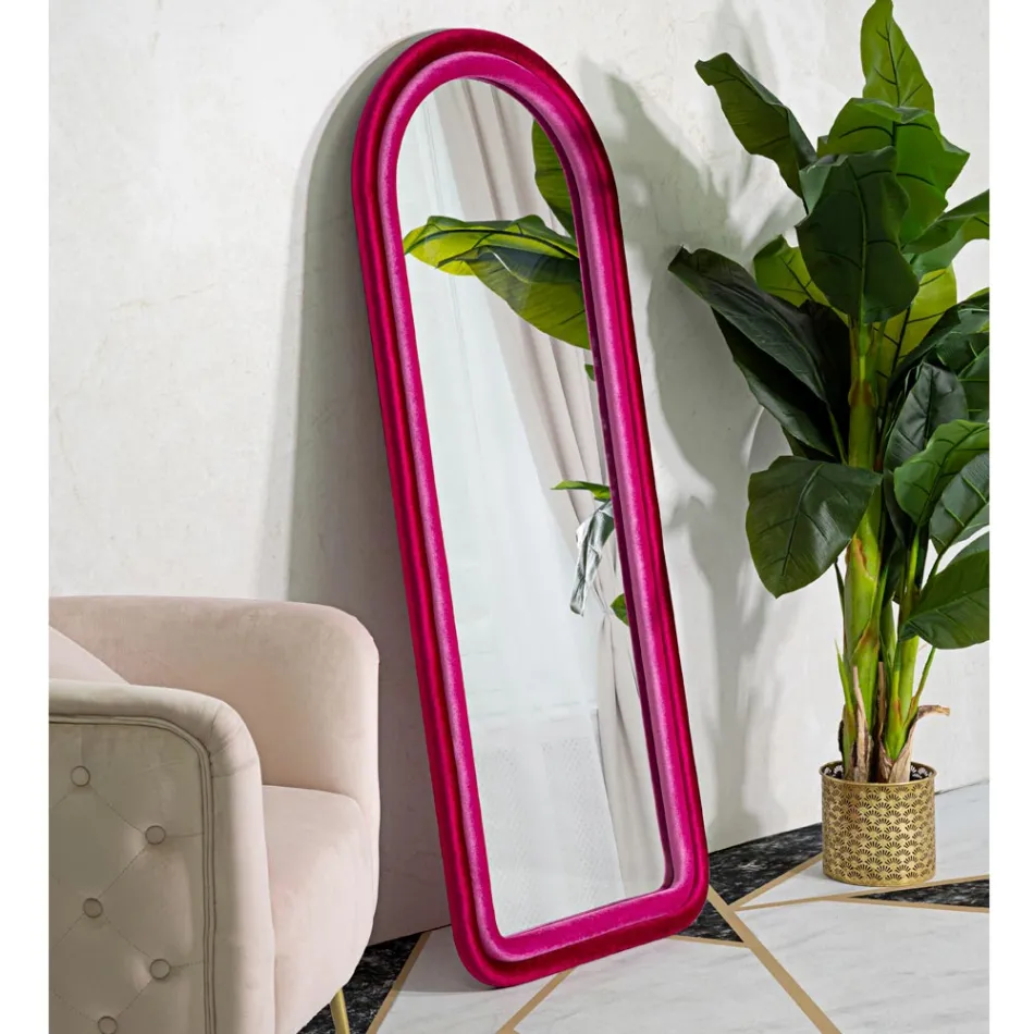 Lustro ścienne z MDF pokryte aksamitem z łukowatym blatem - Jessica Viadurini