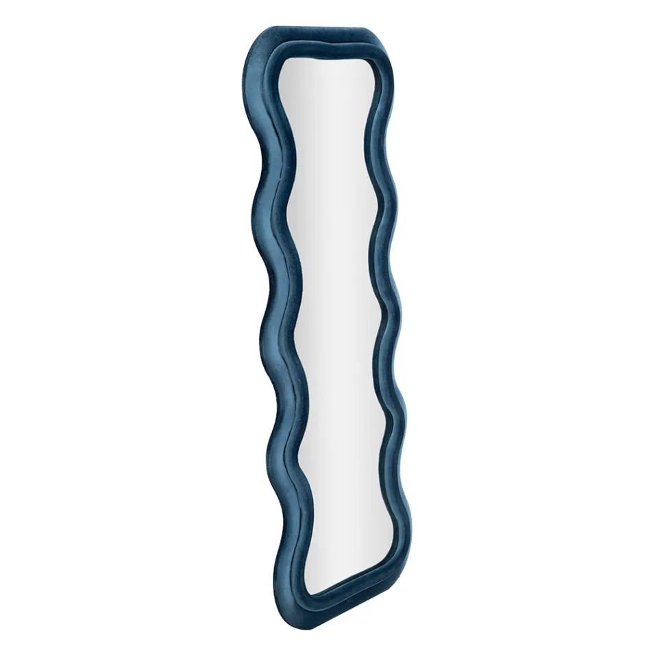 Lustro ścienne z płyty MDF pokrytej aksamitem z falistymi liniami - Sheldon Viadurini