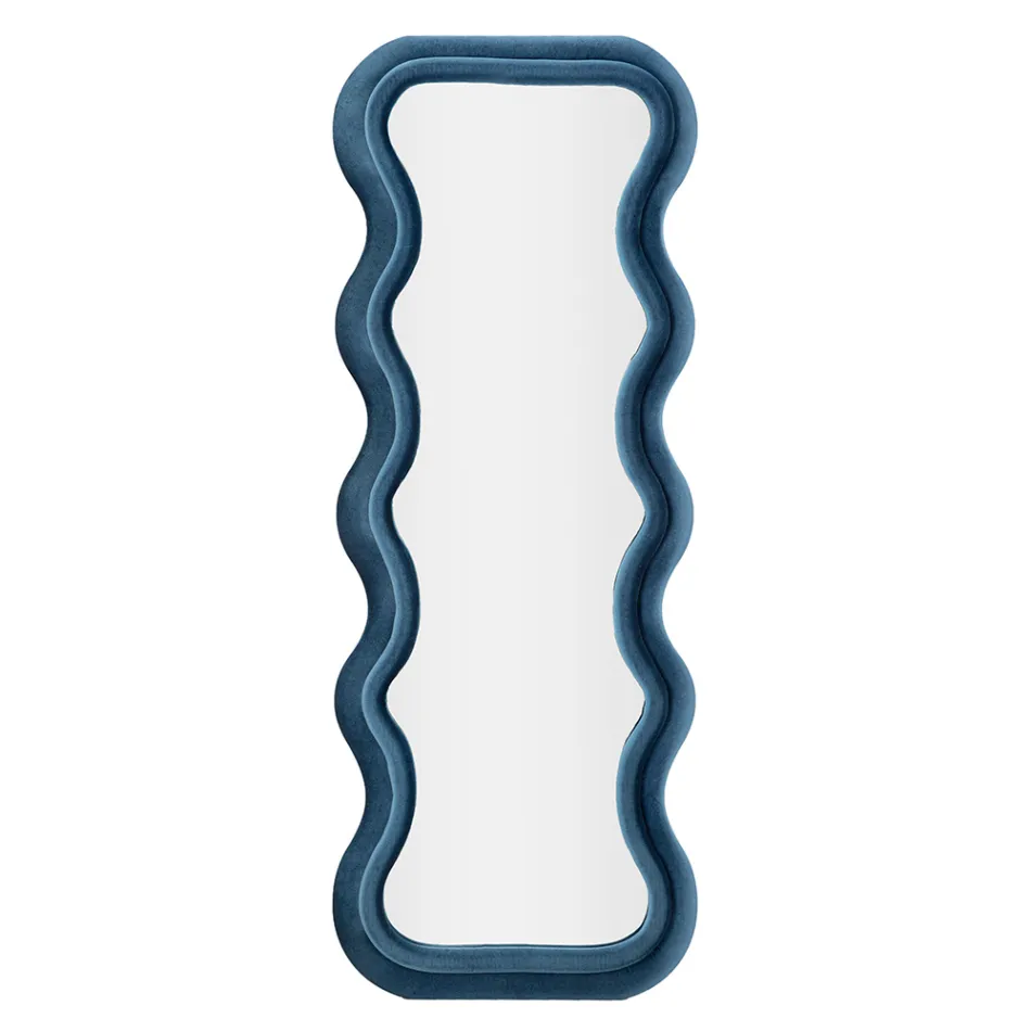 Lustro ścienne z płyty MDF pokrytej aksamitem z falistymi liniami - Sheldon Viadurini