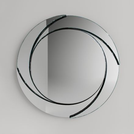 Okrągłe lustro ścienne z drewnianą konstrukcją Made in Italy - Navona Viadurini