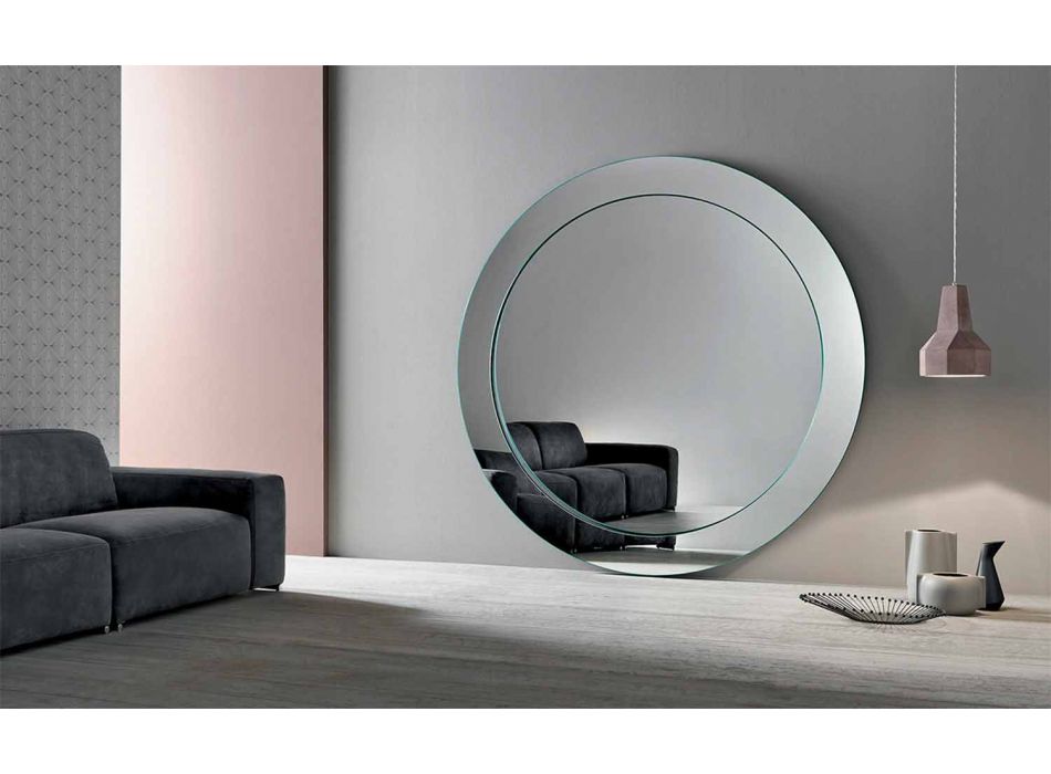 Nowoczesne okrągłe lustro podłogowe z pochyłą ramą Made in Italy - Salamina Viadurini