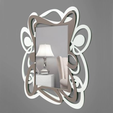 Duże dekoracyjne lustro ścienne o nowoczesnym designie w kolorze białym i kakao - Bocchio Viadurini