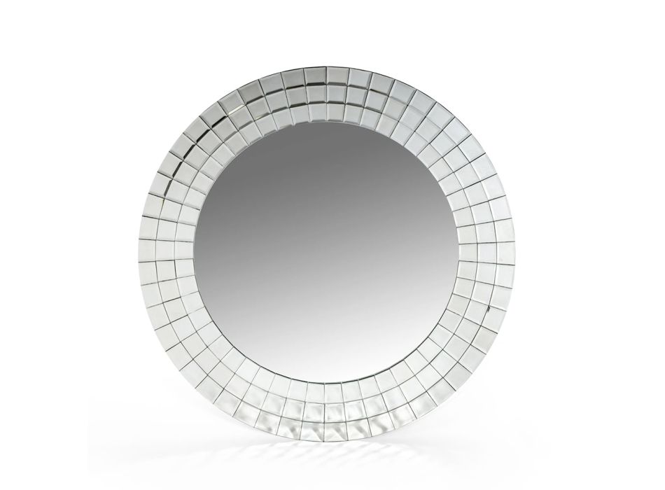 Dekoracyjne okrągłe lustro ścienne z ramą ze szklaną mozaiką - fioletowe Viadurini
