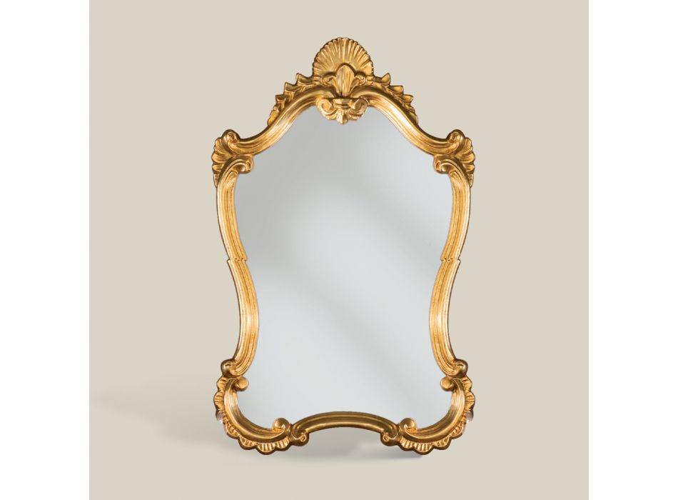 Klasyczne lustro ze złotymi liśćmi z kształtowaną ramą Made in Italy - Precious Viadurini