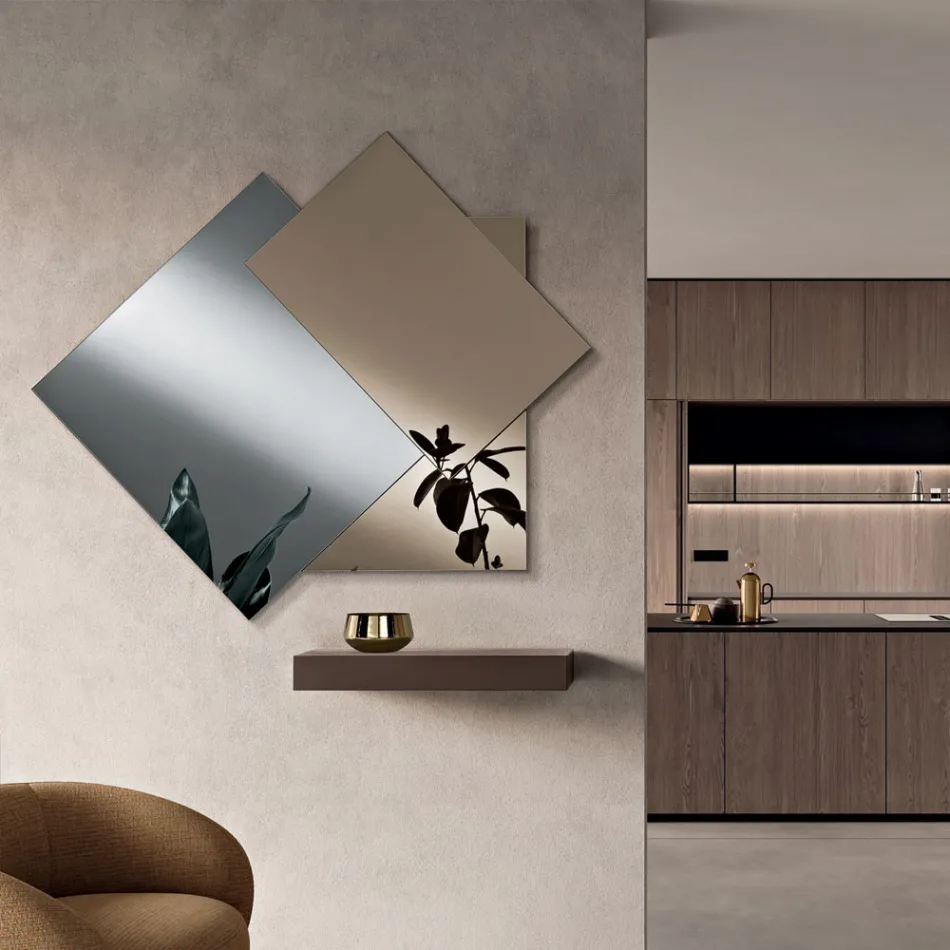 Lustro wykonane z 3 nakładających się na siebie płyt, 2 brązowych i 1 przydymionej - Armida Viadurini