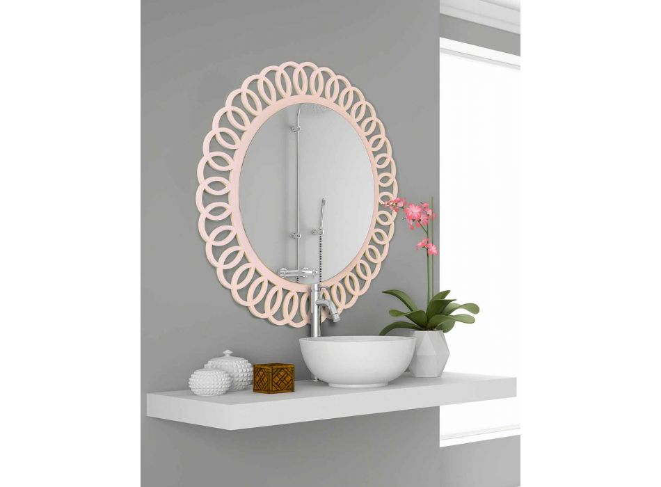 Duże lustro ścienne o dekoracyjnym i nowoczesnym designie z różowego drewna - korona Viadurini