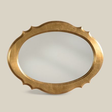 Owalne lustro z drewnianą ramą ze złotego liścia Made in Italy - Florencja Viadurini
