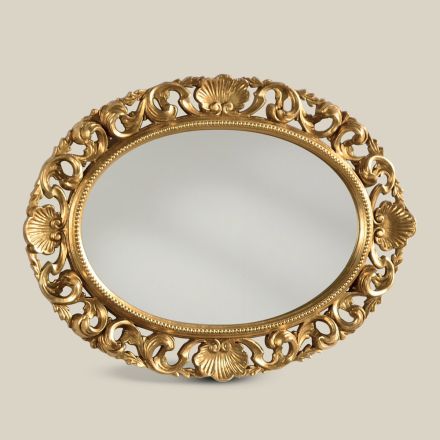 Owalne lustro z perforowaną drewnianą ramą ze złotego liścia Made in Italy - Florencja Viadurini