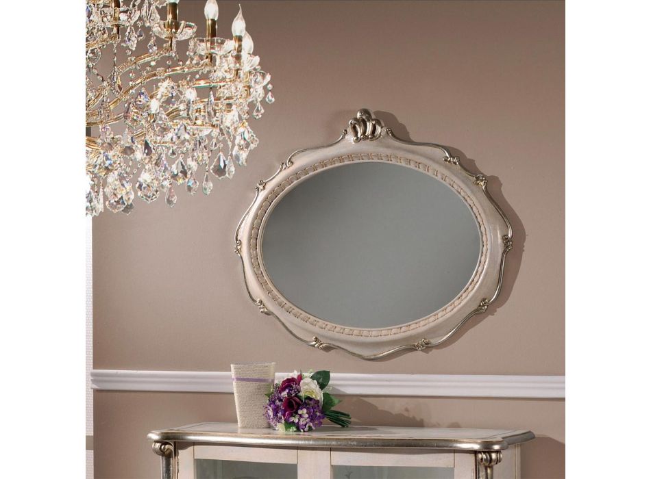 Owalne lustro w stylu klasycznym z białego drewna Made in Italy - Florencja Viadurini