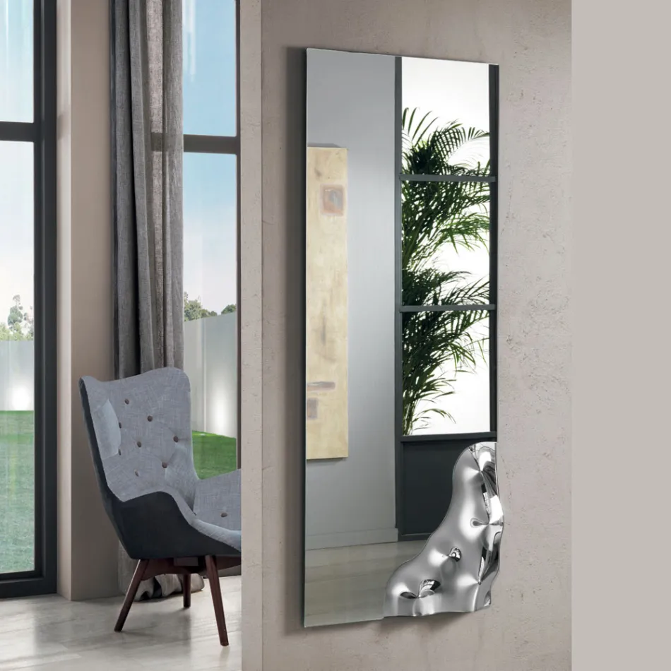 Prostokątne lustro z narożnikiem ze szkła topionego, wyprodukowane we Włoszech - Adelinda Viadurini