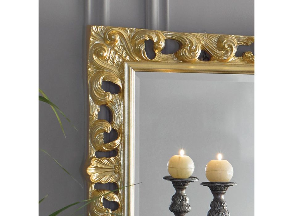 Klasyczne prostokątne lustro ze złotego liścia Made in Italy - Denver Viadurini