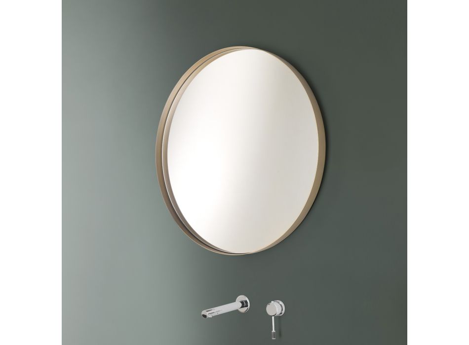 Okrągłe lustro ścienne z brązową, czarną, platynową lub miedzianą ramą - Renga Viadurini