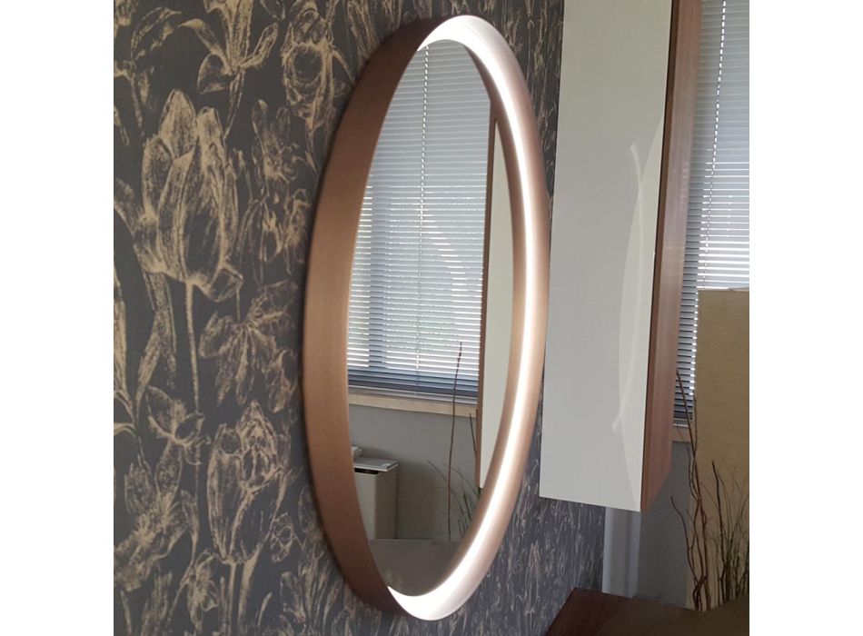 Okrągłe lustro ścienne z metalową ramą różne kolory i oświetlenie led - Renga Viadurini