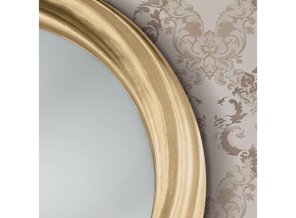 Okrągłe lustro z luksusową złotą drewnianą ramą Made in Italy - Adelin Viadurini