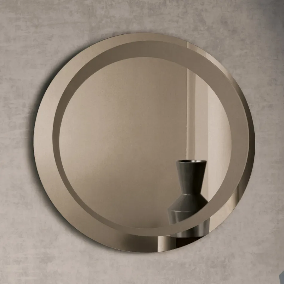 Okrągłe lustro ścienne z piaskowaną dekoracją Wyprodukowano we Włoszech - Annamaria Viadurini