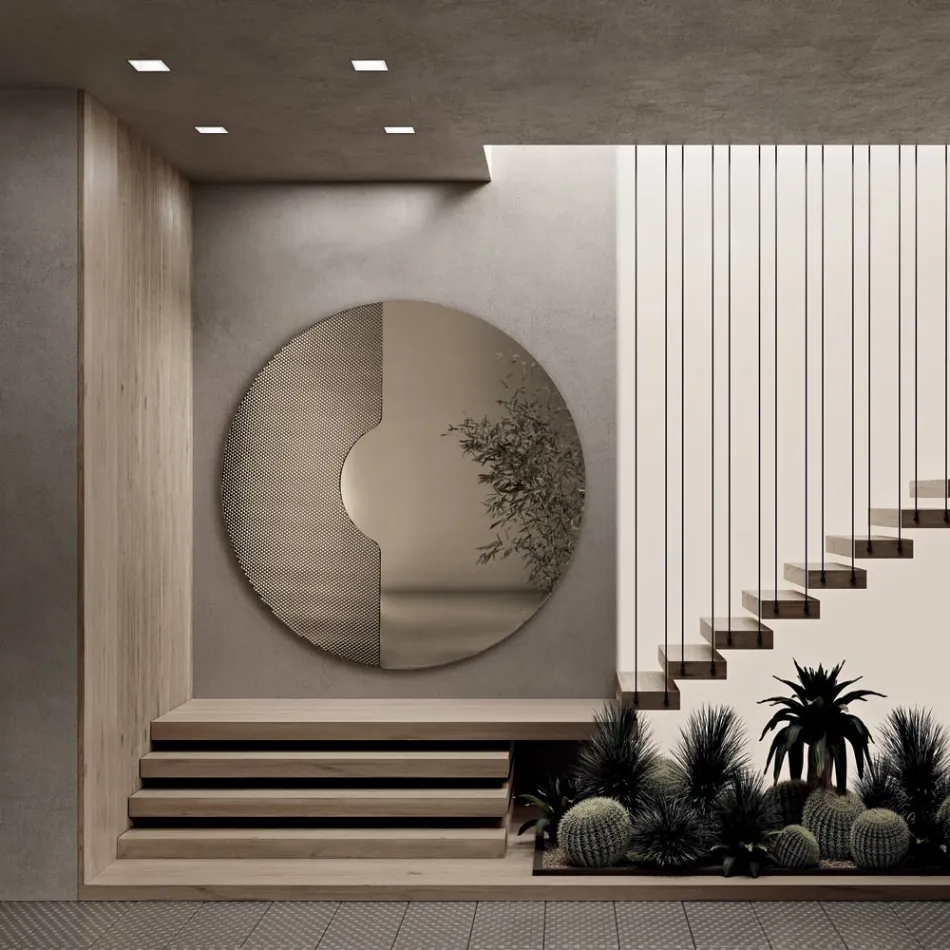 Okrągłe lustro ścienne z wstawką z siatki, wyprodukowane we Włoszech - Annabella Viadurini