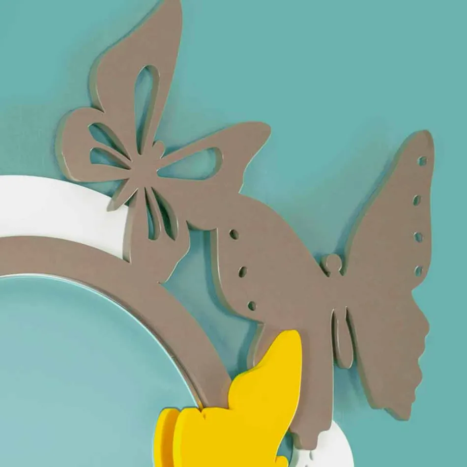 Nowoczesne okrągłe lustro z kolorowego drewna z motylami - Beat Viadurini