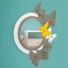 Nowoczesne okrągłe lustro z kolorowego drewna z motylami - Beat Viadurini