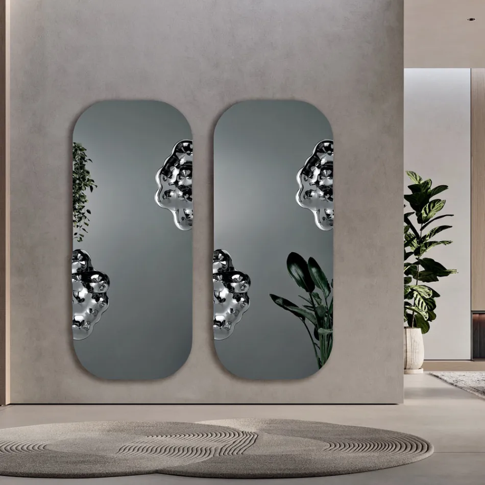 Lustro w kształcie prostokąta z falistą wstawką szklaną, wyprodukowane we Włoszech - Adelasia Viadurini